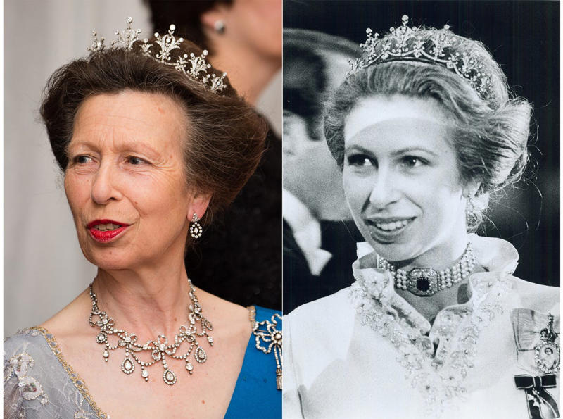 1. Princess Alice’s Meander Tiara, 2. Queen Mary’s Fringe Tiara, 3. Festoon Tiara, 4. Aquamarine Pineflower Tiara, 5. Halo Scroll Tiara