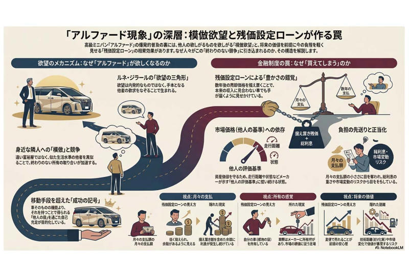 模倣欲望と購買行動, ジラールが示す欲望の構造, 残クレと支払い感覚の変化, 他人の目に左右される選択, 集中構造と市場の連鎖, 情報開示と支払い構造の見直し