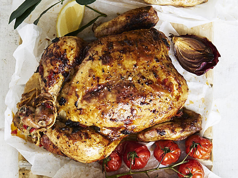 How to tell if your roast chicken is cooked,          Garlic butter roast chicken with heirloom tomatoes      ,          Best-ever air fryer roast chicken      ,          Roast chicken with cheesy green polenta      ,          Butterflied soy and ginger chicken      ,          Classic roast chicken with gravy      ,          Air fryer roast chicken with secret herbs and spices      ,          Chicken and artichoke pot roast      ,          French-style roast chicken      ,          Butterflied roast chicken with leek      ,          Roasted sumac chicken with baby vegetables      ,          Classic roast chicken      ,          Chicken in a pot      ,          Asian-style roast chicken      ,          Spanish-style roast chicken      ,          Cajun roast chicken with corn cream      ,          Moroccan roast chicken and cauliflower      ,          Tea brined roasted chicken      ,          Roast chicken with lemon and garlic      ,          Mustard roast chicken      ,          Paprika roast chicken with corn and polenta stuffing      ,          Roast chicken for two      ,          Roasted lemon thyme chicken      ,          Roast chicken with 40 cloves of garlic      ,          Tarragon roast chicken with crispy potatoes      ,          Garlic and oregano roast chicken      ,          Roast chicken with garlic potatoes and rosemary      ,          Lemon thyme and chilli roast chicken      ,          Roast chicken with broad beans and lemon      , Sides for your roast chicken dinner