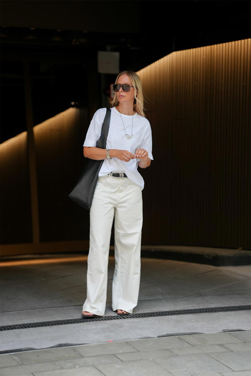 Shop the Best White T-Shirts, A Baby Tee and Straight-Leg Denim, A Relaxed T-Shirt and Brown Jacket, A Boxy Style and Classic Trench, A Monochrome Combination, Black Capris and Ballet Flats, A Statement Skirt and Wool Sweater, A Matching Suit Set, A Tailored Jacket and Pleated Skirt, White Linen Shorts and Leather Boots