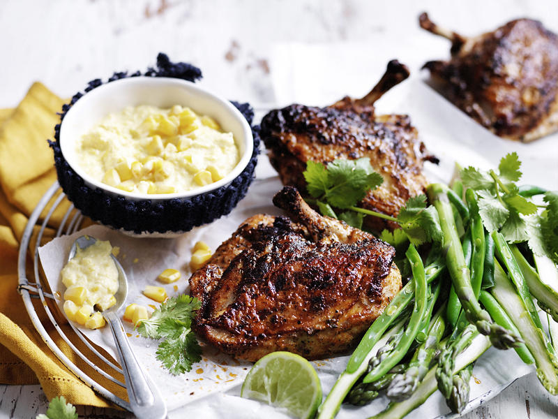 How to tell if your roast chicken is cooked,          Garlic butter roast chicken with heirloom tomatoes      ,          Best-ever air fryer roast chicken      ,          Roast chicken with cheesy green polenta      ,          Butterflied soy and ginger chicken      ,          Classic roast chicken with gravy      ,          Air fryer roast chicken with secret herbs and spices      ,          Chicken and artichoke pot roast      ,          French-style roast chicken      ,          Butterflied roast chicken with leek      ,          Roasted sumac chicken with baby vegetables      ,          Classic roast chicken      ,          Chicken in a pot      ,          Asian-style roast chicken      ,          Spanish-style roast chicken      ,          Cajun roast chicken with corn cream      ,          Moroccan roast chicken and cauliflower      ,          Tea brined roasted chicken      ,          Roast chicken with lemon and garlic      ,          Mustard roast chicken      ,          Paprika roast chicken with corn and polenta stuffing      ,          Roast chicken for two      ,          Roasted lemon thyme chicken      ,          Roast chicken with 40 cloves of garlic      ,          Tarragon roast chicken with crispy potatoes      ,          Garlic and oregano roast chicken      ,          Roast chicken with garlic potatoes and rosemary      ,          Lemon thyme and chilli roast chicken      ,          Roast chicken with broad beans and lemon      , Sides for your roast chicken dinner