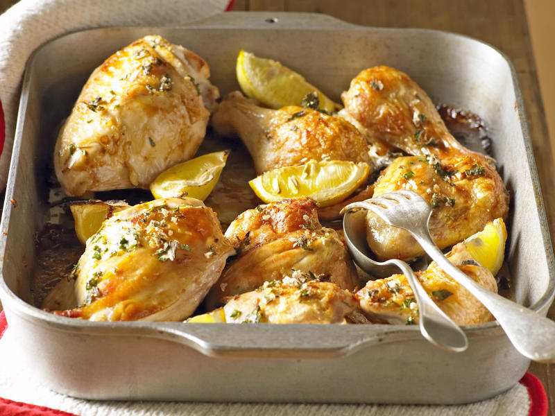 How to tell if your roast chicken is cooked,          Garlic butter roast chicken with heirloom tomatoes      ,          Best-ever air fryer roast chicken      ,          Roast chicken with cheesy green polenta      ,          Butterflied soy and ginger chicken      ,          Classic roast chicken with gravy      ,          Air fryer roast chicken with secret herbs and spices      ,          Chicken and artichoke pot roast      ,          French-style roast chicken      ,          Butterflied roast chicken with leek      ,          Roasted sumac chicken with baby vegetables      ,          Classic roast chicken      ,          Chicken in a pot      ,          Asian-style roast chicken      ,          Spanish-style roast chicken      ,          Cajun roast chicken with corn cream      ,          Moroccan roast chicken and cauliflower      ,          Tea brined roasted chicken      ,          Roast chicken with lemon and garlic      ,          Mustard roast chicken      ,          Paprika roast chicken with corn and polenta stuffing      ,          Roast chicken for two      ,          Roasted lemon thyme chicken      ,          Roast chicken with 40 cloves of garlic      ,          Tarragon roast chicken with crispy potatoes      ,          Garlic and oregano roast chicken      ,          Roast chicken with garlic potatoes and rosemary      ,          Lemon thyme and chilli roast chicken      ,          Roast chicken with broad beans and lemon      , Sides for your roast chicken dinner