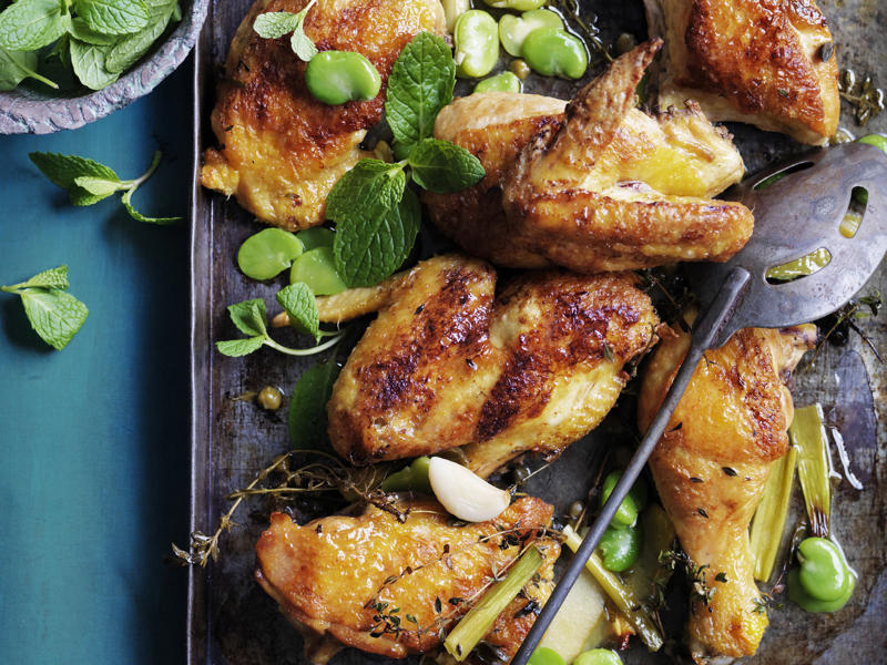 How to tell if your roast chicken is cooked,          Garlic butter roast chicken with heirloom tomatoes      ,          Best-ever air fryer roast chicken      ,          Roast chicken with cheesy green polenta      ,          Butterflied soy and ginger chicken      ,          Classic roast chicken with gravy      ,          Air fryer roast chicken with secret herbs and spices      ,          Chicken and artichoke pot roast      ,          French-style roast chicken      ,          Butterflied roast chicken with leek      ,          Roasted sumac chicken with baby vegetables      ,          Classic roast chicken      ,          Chicken in a pot      ,          Asian-style roast chicken      ,          Spanish-style roast chicken      ,          Cajun roast chicken with corn cream      ,          Moroccan roast chicken and cauliflower      ,          Tea brined roasted chicken      ,          Roast chicken with lemon and garlic      ,          Mustard roast chicken      ,          Paprika roast chicken with corn and polenta stuffing      ,          Roast chicken for two      ,          Roasted lemon thyme chicken      ,          Roast chicken with 40 cloves of garlic      ,          Tarragon roast chicken with crispy potatoes      ,          Garlic and oregano roast chicken      ,          Roast chicken with garlic potatoes and rosemary      ,          Lemon thyme and chilli roast chicken      ,          Roast chicken with broad beans and lemon      , Sides for your roast chicken dinner