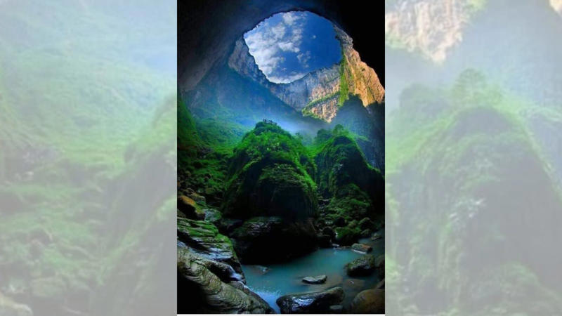 “Tiankeng” means heavenly pit or sky hole. These aren’t ordinary sinkholes—they’re massive geological wonders large enough to hold entire ecosystems, forests, and rivers.