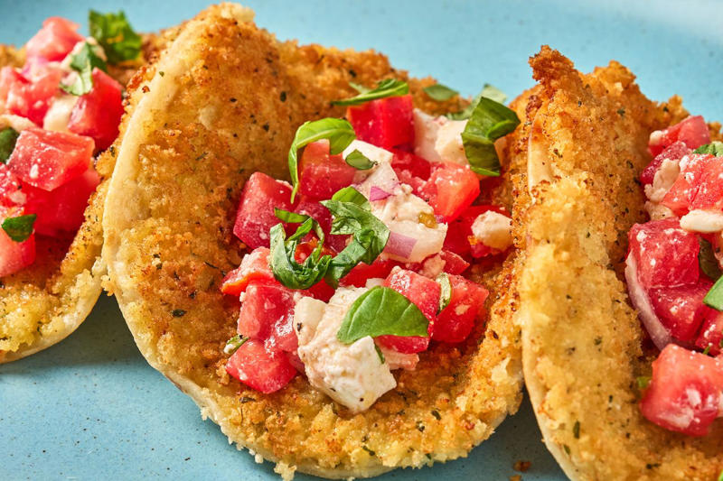 Chicken Parm Smashed Tacos with Caprese Salsa, Cowboy Butter Chicken Pasta, Parmesan Pesto Crusted Chicken, Shortcut Smothered Chicken, More inspiration: