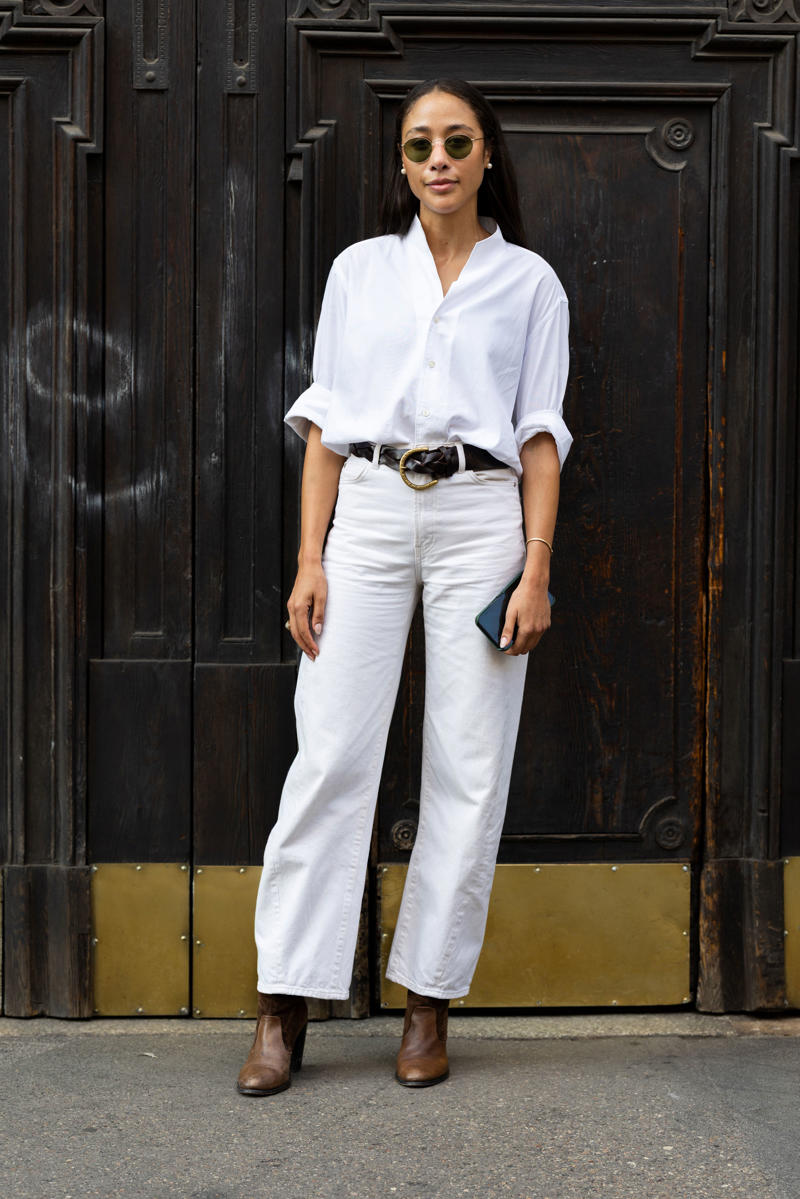 1. With a blazer, 2. An all-white ensemble, 3. With a leather jacket, 4. A casual cardigan, 5. With a button-down, 6. With platform shoes, 7. With butter yellow, 8. With animal prints, 9. With a trench coat, 10. With riding boots, 11. With a fitted top