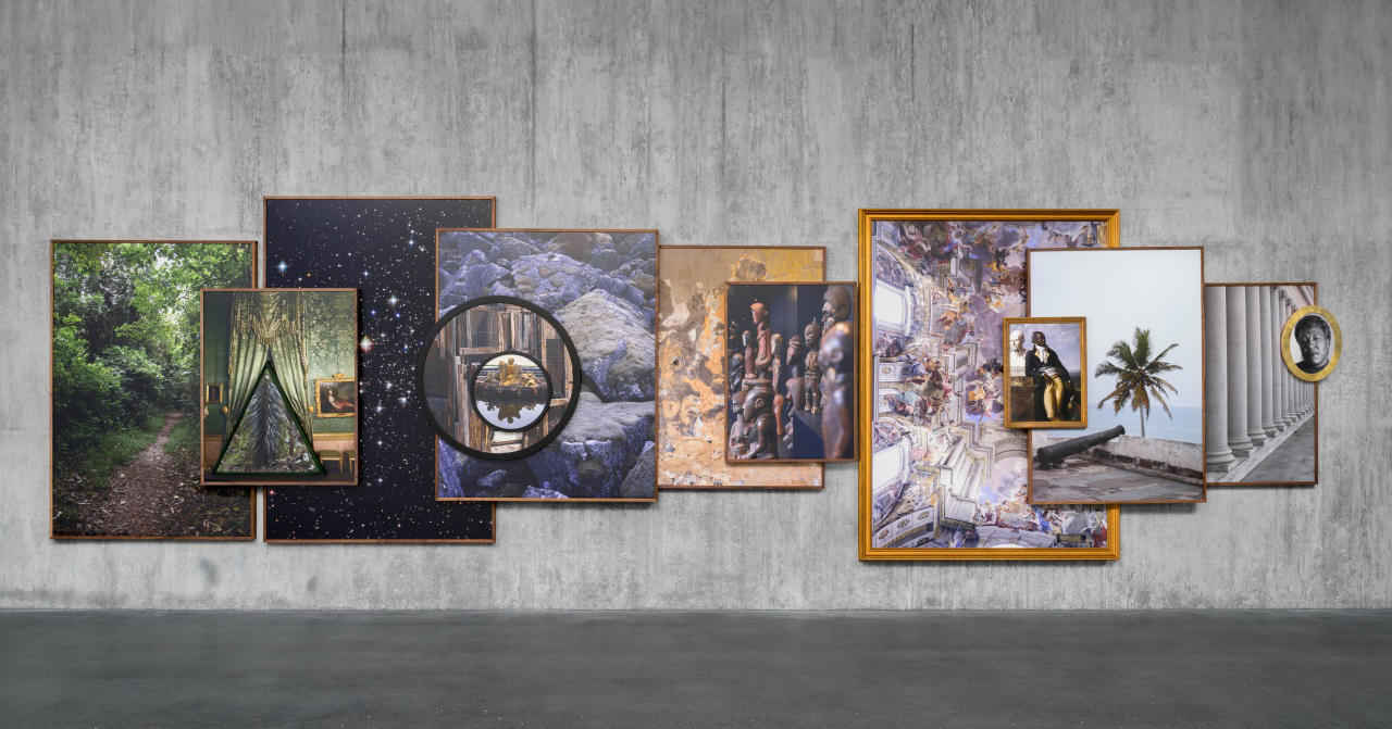 1. Jeff Koons, “Split-Rocker” (2000), 2. Artist Unknown, “Old Dog” (c. 200 B.C.–500 A.D.), 3. Duke Kahanamoku’s Surfboard (1920s), 4. Do Ho Suh, “Jagyeong Hall, Gyeongbok Palace” (2026), 5. Manjunath Kamath, “Vikatonarva” (2024), 6. Damascus Courtyard Home (c. 1766), 7. Maqsud Kashani, “Ardabil Carpet” (c. 1539), 8. Todd Gray, “Octavia’s Gaze” (2025), 9. Mariana Castillo Deball, “Feathered Changes” (2026), 10. Sarah Rosalena, “Threading the Boundless: Omnidirectional Terrain” (2025)