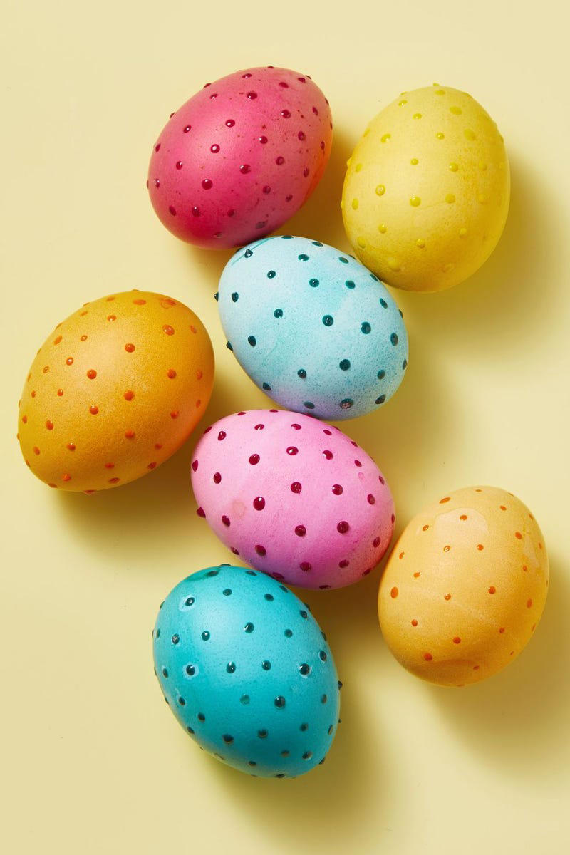 Polka-Dot Easter Eggs, Cross Stitch Eggs, Paint Marker Easter Eggs, Watercolor Easter Eggs, Gingham Easter Egg, Confetti Painted Eggs, Two-Tone Painted Easter Eggs, Lettuce Eggs, Emoji Easter Eggs, Painted Patterns, Graphic Black-and-White Eggs