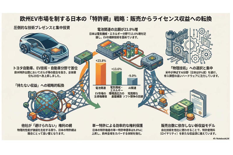 知財勢力図の変化, 電動化価値を左右する地域条件, 技術分野における資源集中, 特許収益モデルへの転換, 物理技術への競争回帰