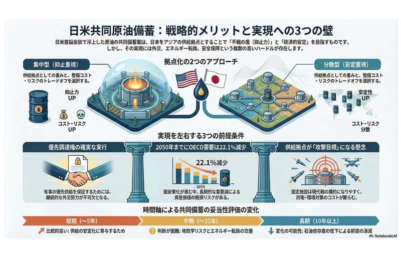 共同備蓄構想の現実的制約, 拠点整備を支える需要前提, 集中型拠点と抑止力の前提, 米政権方針と需給構造への影響, エネルギー依存と備蓄の重要性