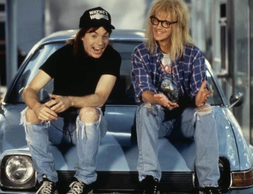 40. Wayne's World 60. Austin Powers: International Man of Mystery (1997), 59. Booksmart (2019), 58. Bill and Ted's Excellent Adventure (1989), 57. Planes, Trains and Automobiles (1987), 56. School of Rock, 55. The Blues Brothers, 54. Bridesmaids, 53. Talladega Nights: The Ballad of Ricky Bobby, 52. Office Space, 51. Billy Madison, 50. Tommy Boy, 49. The 40 Year Old Virgin, 48. Tootsie, 47. What We Do in the Shadows, 46. Wayne's World, 45. Deadpool, 44. Tropic Thunder, 43. Animal House, 42. The Hangover, 41. Hot Shots!, 40. Ferris Bueller's Day Off, 39. Zoolander, 38. High Fidelity, 37. Clerks, 36. Superbad, 35. Shaun of the Dead, 34. Happy Gilmore, 33. Knocked Up, 32. Meet the Parents, 31. Anchorman: The Legend of Ron Burgundy, 30. The Grand Budapest Hotel, 29. Hot Fuzz, 28. Airplane, 27. This Is Spinal Tap, 26. Borat, 25. The General, 24. There's Something About Mary, 23. The Apartment, 22. Top Secret!, 21. The Great Dictator, 20. Coming to America, 19. The Producers, 18. Manhattan, 17. Juno, 16. Young Frankenstein, 15. In Bruges, 14. Some Like It Hot, 13. Trading Places, 12. Modern Times, 11. Blazing Saddles, 10. Dumb and Dumber, 09. Midnight Run, 08. The Naked Gun, 07. Dr. Strangelove or: How I Learned to Stop Worrying and Love the Bomb, 06. Annie Hall, 05. Life of Brian, 04. Groundhog Day, 03. Ghostbusters, 02. The Big Lebowski, 01. Monty Python and the Holy Grail