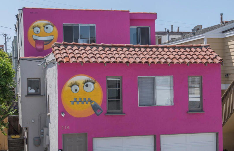 Airbnb host riled neighbours with pink emoji paint job Surprising real estate spats from around the globe, Homeowner built fence through neighbour's swimming pool, Woman gave house 'circus' makeover after planning complaints, Ruffled residents take action against rowdy roosters, Man builds three-foot-wide house to block neighbour’s outlook, Goalkeeper took chainsaw to neighbour’s garage over obstructed view, Neighbours' tree cut in half over bird mess, Neighbours' tree cut in half over bird poo squabble, Millionaire couple sued by neighbours over supercar headache, Airbnb host riled neighbours with pink emoji paint job, Civil War veteran built skinny house to spite his brother, Vegan sued neighbours over barbecue smells, Neighbour filed noise complaint over rowdy sea lions, Disgruntled man listed part of homeowner's wall for £37k