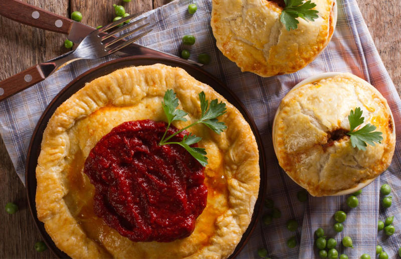 12. Meat pies, Australia 29. Tortilla de patatas, Spain, 28. Dublin coddle, Ireland, 27. Meatballs, Sweden, 26. Pierogi, Poland, 25. Wiener schnitzel, Austria, 24. Cheese fondue, Switzerland, 23. Bitterballen, Netherlands, 22. Congee, China, 21. Beef stroganoff, Russia, 20. Goulash, Hungary, 19. Sopa Azteca, Mexico, 18. Shakshuka, North Africa, 17. Spätzle, Germany, 16. Khichdi, India, 15. Bobotie, South Africa, 14. Feijoada, Brazil, 13. Kimchi-jjigae, South Korea, 12. Meat pies, Australia, 11. Poutine, Canada, 10. Shepherd's pie, UK and Ireland, 9. Koshary, Egypt, 8. Mac 'n' cheese, USA, 7. Curry udon, Japan, 6. Borscht, Ukraine, 5. Moussaka, Greece, 4. Onion soup, France, 3. Fish and chips, UK, 2. Grilled cheese sandwich, USA