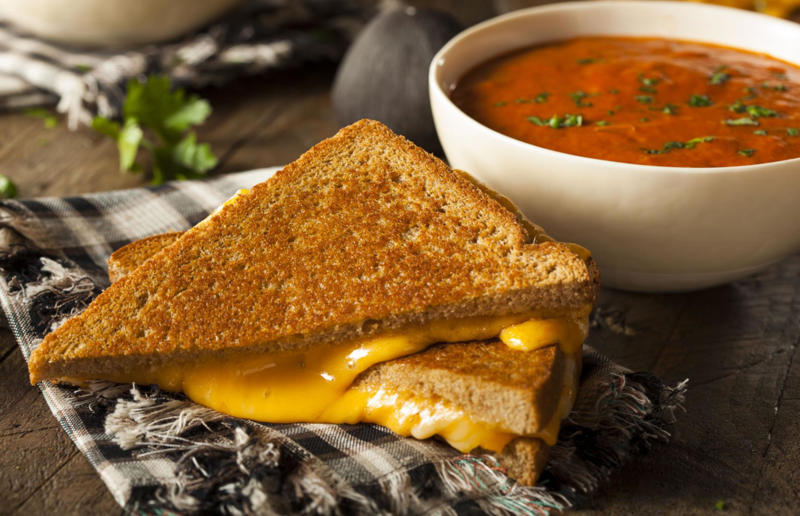 2. Grilled cheese sandwich, USA 29. Tortilla de patatas, Spain, 28. Dublin coddle, Ireland, 27. Meatballs, Sweden, 26. Pierogi, Poland, 25. Wiener schnitzel, Austria, 24. Cheese fondue, Switzerland, 23. Bitterballen, Netherlands, 22. Congee, China, 21. Beef stroganoff, Russia, 20. Goulash, Hungary, 19. Sopa Azteca, Mexico, 18. Shakshuka, North Africa, 17. Spätzle, Germany, 16. Khichdi, India, 15. Bobotie, South Africa, 14. Feijoada, Brazil, 13. Kimchi-jjigae, South Korea, 12. Meat pies, Australia, 11. Poutine, Canada, 10. Shepherd's pie, UK and Ireland, 9. Koshary, Egypt, 8. Mac 'n' cheese, USA, 7. Curry udon, Japan, 6. Borscht, Ukraine, 5. Moussaka, Greece, 4. Onion soup, France, 3. Fish and chips, UK, 2. Grilled cheese sandwich, USA