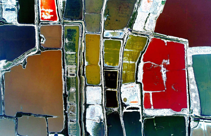 Salt lakes in China's Shanxi Province High art, Mountain pass, Romania, Tulip fields, the Netherlands, Mine in Xinjiang, China, Ice sheet, Greenland, Lluta River, Chile, The Dead Sea, Israel and Jordan, Terraced rice fields, Vietnam, Bangkok interchange, Thailand, Pink Lake, Western Australia, Australia, The Great Barrier Reef, Queensland, Australia, Container port, California, USA, A solar farm, California, USA, Farmland, Kazakhstan, Staircase in the Vatican Museums, Italy, Hallstatt in winter, Austria, The Nile, Egypt, Ratchada Train Market, Thailand, Chalk Horse, England, UK, Jodhpur, India, Okavango Delta, Botswana, Tuscan countryside, Italy, John Deere tractor, Italy, The Nazca Lines, Peru, Yellowstone National Park, Wyoming, USA, Abandoned Housing Development, Arizona, USA, Holmes Beach on Anna Maria Island, Florida, USA, Orchard near Siem Reap, Cambodia, Sand dune in the Namib Desert, Namibia, Salt lakes in China's Shanxi Province, Combine harvester, England, UK, Laguna Rosa, Spain, Haida Gwaii, British Columbia, Canada