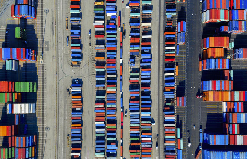 Los Angeles container port, USA High art, Mountain pass, Romania, Tulip fields, the Netherlands, Mine in Xinjiang, China, Ice sheet, Greenland, Lluta River, Chile, The Dead Sea, Israel and Jordan, Terraced rice fields, Vietnam, Bangkok interchange, Thailand, Pink Lake, Western Australia, Australia, The Great Barrier Reef, Queensland, Australia, Container port, California, USA, A solar farm, California, USA, Farmland, Kazakhstan, Staircase in the Vatican Museums, Italy, Hallstatt in winter, Austria, The Nile, Egypt, Ratchada Train Market, Thailand, Chalk Horse, England, UK, Jodhpur, India, Okavango Delta, Botswana, Tuscan countryside, Italy, John Deere tractor, Italy, The Nazca Lines, Peru, Yellowstone National Park, Wyoming, USA, Abandoned Housing Development, Arizona, USA, Holmes Beach on Anna Maria Island, Florida, USA, Orchard near Siem Reap, Cambodia, Sand dune in the Namib Desert, Namibia, Salt lakes in China's Shanxi Province, Combine harvester, England, UK, Laguna Rosa, Spain, Haida Gwaii, British Columbia, Canada