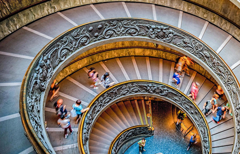 Staircase in the Vatican Museums, Italy High art, Mine in Xinjiang, China, Mountain pass in Transylvania, Romania, Greenland ice sheet, Lluta River, Atacama Desert, Chile, The Dead Sea, Israel and Jordan, Terraced rice fields in Vietnam, Bangkok interchange, Thailand, Pink Lake in Western Australia, The Great Barrier Reef, Australia, Los Angeles container port, USA, A solar farm in California, USA, Kazakhstan farmland in the autumn, Phytoplankton bloom in the Barents Sea, Russia, Staircase in the Vatican Museums, Italy, Hallstatt in winter, Austria, The Nile in Egypt, Bangkok's Ratchada Train Market, Thailand, England's Chalk Horse, UK, Jodhpur, India, Okavango Delta, Botswana, The Italian countryside, Tuscany, The Italian countryside, Pavia, The Nazca Lines in Peru, Yellowstone National Park, Wyoming, USA, Abandoned Housing Development in Phoenix, Arizona, USA, Holmes Beach on Anna Maria Island in Florida, USA, Orchard near Siem Reap, Cambodia, Sand dune in the Namib Desert, Namibia