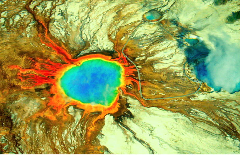Yellowstone National Park, Wyoming, USA High art, Mine in Xinjiang, China, Mountain pass in Transylvania, Romania, Greenland ice sheet, Lluta River, Atacama Desert, Chile, The Dead Sea, Israel and Jordan, Terraced rice fields in Vietnam, Bangkok interchange, Thailand, Pink Lake in Western Australia, The Great Barrier Reef, Australia, Los Angeles container port, USA, A solar farm in California, USA, Kazakhstan farmland in the autumn, Phytoplankton bloom in the Barents Sea, Russia, Staircase in the Vatican Museums, Italy, Hallstatt in winter, Austria, The Nile in Egypt, Bangkok's Ratchada Train Market, Thailand, England's Chalk Horse, UK, Jodhpur, India, Okavango Delta, Botswana, The Italian countryside, Tuscany, The Italian countryside, Pavia, The Nazca Lines in Peru, Yellowstone National Park, Wyoming, USA, Abandoned Housing Development in Phoenix, Arizona, USA, Holmes Beach on Anna Maria Island in Florida, USA, Orchard near Siem Reap, Cambodia, Sand dune in the Namib Desert, Namibia