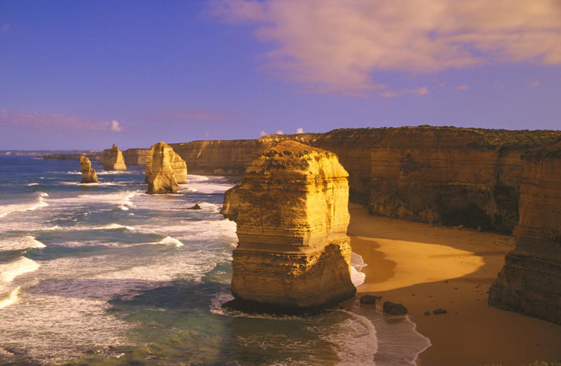 Twelve Apostles Must-see places in the world, Great Ocean Road, Australia, Colca Valley, Peru, Azores, Portugal, Cathedrals Beach, Spain, Bromo, Indonesia, Halong Bay, Vietnam, Atacama Desert, Chile, Wadi Rum, Jordan, Kanagawa, Japan, Fuji Motosuko, Japan, Ya Nui Bay, Island of Ko Phi Phi Don, Thailand, Zhangjiajie, China, Agadir, Morocco, Las Medulas, Spain, Tanah Lot, Bali, Indonesia, Primoten, Croatia, Dune du Pilat, France, Triglav, Slovenia, San Gimignano, Tuscany, Italy