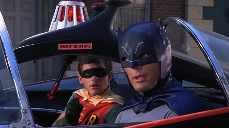 All the faces of Batman, Lewis Wilson in 'Batman' (1943), Robert Lowery in 'Batman and Robin' (1949), Adam West in 'Batman' (1966–1968) and 'Batman: The Movie' (1966), Michael Keaton in 'Batman' (1989) and 'Batman Returns' (1992), Val Kilmer in 'Batman Forever' (1995), George Clooney in 'Batman and Robin' (1997), Ben Affleck in 'Batman v Superman: Dawn of Justice' (2016), 'Justice League' (2017/2021), David Mazouz in 'Gotham' (2014–2019), Iain Glen in 'Titans' (2019–2023), Robert Pattinson in 'The Batman' (2022)