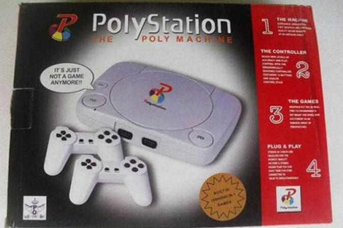 15 Hilariously Obvious Knock Off Products, Calvim Klain, iPhone Shoes, Star Knight, Heroes of the World Fighter, Butter It's Not!, Souperman, Big Fella, Panburger Partner, Pikachu Meets Spongebob, Harry Potter/Obama/Sonic, Dino &amp; Martin, PolyStation, Robert Cop