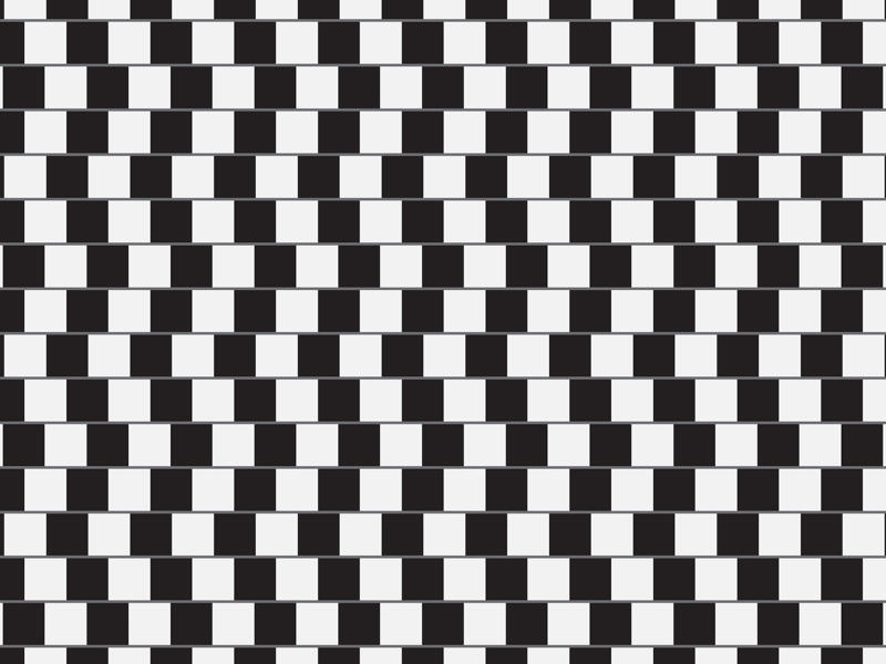 See these horizontal lines? What if we told you they are all parallel? It doesn’t stop turning!, Is the ball rolling, or is the floor moving?, These waves make me feel sick!, Do you see the pulsing black circles?, Look just outside the image., Can you focus on a gray dot?, Is this an image of vases, or two people in conversation?, Look at the image upside down—you’ll see!, Our brains just don’t like this one., Is this black shape growing larger?, Is this image 2 D or 3 D?, These lines never meet!, These stairs—how do they work?, Do you feel like you’re being watched?, Who is on the bottom? Who is on the top?, You think this is a normal fork? Look again!, Which of these orange circles is the largest? Neither one!, Yes—these circles are perfectly round!, Be careful not to fall in! Oh—this is a painting?