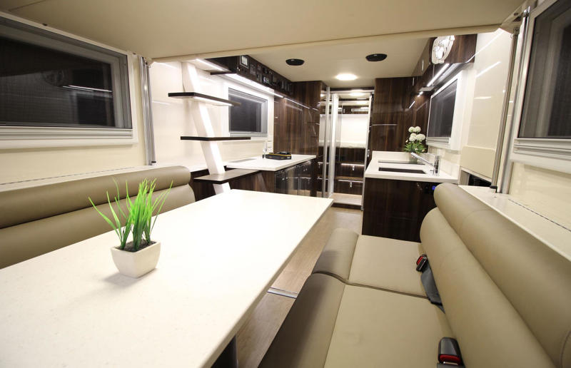 Explore these supersized mobile mansions, SLRV motorhome for a family of eight: 40 feet, eleMMent palazzo Superior: 45 feet, Vin Diesel’s monster trailer: 53 feet, Jennifer Lopez's mammoth motorhome: 53 feet, Will Smith's sprawling RV: 53 feet, SpaceCraft's custom trailer: 54 feet, SpaceCraft's super semi: 57 feet, CMC Caravan's custom mega-motorhomes: up to 61 feet