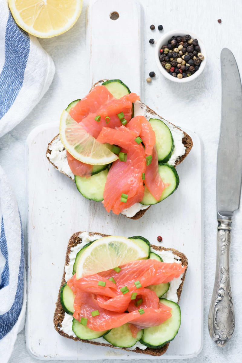 Cucumber and salmon toast