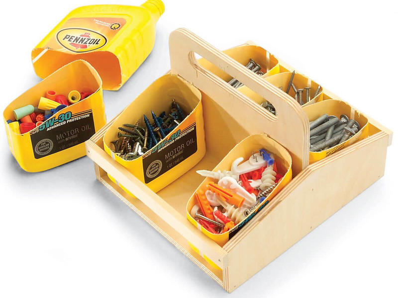 Oil Bottle Hardware Storage The Easiest Way to Refresh Dry Wood Putty, Make Your Own Car Air Freshener, An Excuse to Snack While Painting, One Cent Toilet Shims, Toilet Paper Roll Wrapping Paper Sleeve, Shoe Box Touch-Up Paint Kit, Oil Bottle Hardware Storage, Safer Blade Disposal, Tin Can Glue Bottle Storage