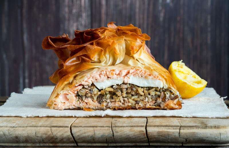 7. Coulibiac, France and Russia 34. Stargazy pie, England, UK, 33. Borek, various locations, 32. Saskatoon berry pie, Canada, 31. Butter pie, England, UK, 30. Vlaai, Netherlands, 29. Zelnik, Bulgaria and North Macedonia, 28. Egyptian goulash, Egypt, 27. Peach pie, USA, 26. Kreatopita, Greece, 25. Scotch pie, Scotland, UK, 24. Empadão de frango, Brazil, 23. Pepper steak pie, South Africa, 22. Limonnik, Russia, 21. Pork pie, England, UK, 20. Bündner Nusstorte, Switzerland, 19. Penovani khachapuri, Georgia, 18. Empanada gallega, Spain, 17. Steak and Guinness pie, Ireland, 16. Geraardsbergse mattentaart, Belgium, 15. Pâté chaud, Vietnam, 14. Mince pie, various locations, 13. Bacon and egg pie, England, UK and New Zealand, 12. Pastilla, North Africa, 11. Pithivier, France, 10. Pot pie, Canada, UK and USA, 9. Torta pasqualina, Italy, 8. Cherry pie, USA, 7. Coulibiac, France and Russia, 6. Buko pie, Philippines, 5. Tourtière, Canada, 4. Spanakopita, Cyprus and Greece, 3. Steak and kidney pie, UK, 2. Meat pie, Australia and New Zealand