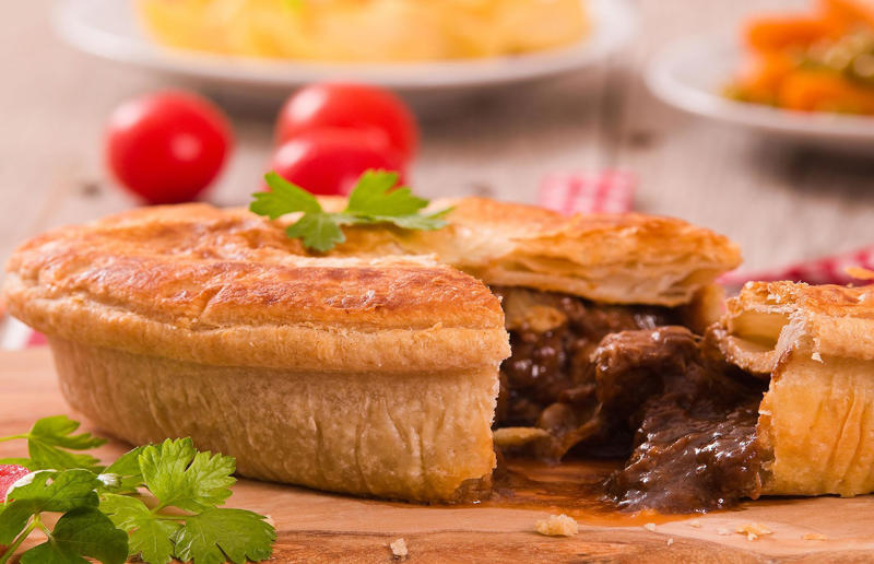 20. Pepper steak pie, South Africa 34. Stargazy pie, England, UK, 33. Borek, various locations, 32. Saskatoon berry pie, Canada, 31. Butter pie, England, UK, 30. Vlaai, Netherlands, 29. Zelnik, Bulgaria and North Macedonia, 28. Egyptian goulash, Egypt, 27. Peach pie, USA, 26. Kreatopita, Greece, 25. Scotch pie, Scotland, UK, 24. Empadão de frango, Brazil, 23. Pepper steak pie, South Africa, 22. Limonnik, Russia, 21. Pork pie, England, UK, 20. Bündner Nusstorte, Switzerland, 19. Penovani khachapuri, Georgia, 18. Empanada gallega, Spain, 17. Steak and Guinness pie, Ireland, 16. Geraardsbergse mattentaart, Belgium, 15. Pâté chaud, Vietnam, 14. Mince pie, various locations, 13. Bacon and egg pie, England, UK and New Zealand, 12. Pastilla, North Africa, 11. Pithivier, France, 10. Pot pie, Canada, UK and USA, 9. Torta pasqualina, Italy, 8. Cherry pie, USA, 7. Coulibiac, France and Russia, 6. Buko pie, Philippines, 5. Tourtière, Canada, 4. Spanakopita, Cyprus and Greece, 3. Steak and kidney pie, UK, 2. Meat pie, Australia and New Zealand