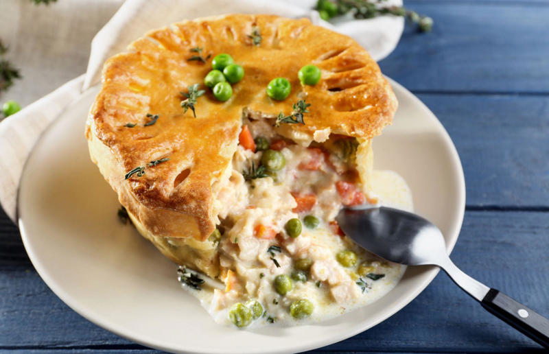 10. Pot pie, Canada, UK and USA 34. Stargazy pie, England, UK, 33. Borek, various locations, 32. Saskatoon berry pie, Canada, 31. Butter pie, England, UK, 30. Vlaai, Netherlands, 29. Zelnik, Bulgaria and North Macedonia, 28. Egyptian goulash, Egypt, 27. Peach pie, USA, 26. Kreatopita, Greece, 25. Scotch pie, Scotland, UK, 24. Empadão de frango, Brazil, 23. Pepper steak pie, South Africa, 22. Limonnik, Russia, 21. Pork pie, England, UK, 20. Bündner Nusstorte, Switzerland, 19. Penovani khachapuri, Georgia, 18. Empanada gallega, Spain, 17. Steak and Guinness pie, Ireland, 16. Geraardsbergse mattentaart, Belgium, 15. Pâté chaud, Vietnam, 14. Mince pie, various locations, 13. Bacon and egg pie, England, UK and New Zealand, 12. Pastilla, North Africa, 11. Pithivier, France, 10. Pot pie, Canada, UK and USA, 9. Torta pasqualina, Italy, 8. Cherry pie, USA, 7. Coulibiac, France and Russia, 6. Buko pie, Philippines, 5. Tourtière, Canada, 4. Spanakopita, Cyprus and Greece, 3. Steak and kidney pie, UK, 2. Meat pie, Australia and New Zealand