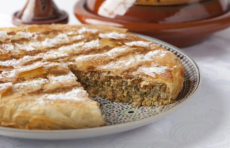 12. Pastilla, North Africa 34. Stargazy pie, England, UK, 33. Borek, various locations, 32. Saskatoon berry pie, Canada, 31. Butter pie, England, UK, 30. Vlaai, Netherlands, 29. Zelnik, Bulgaria and North Macedonia, 28. Egyptian goulash, Egypt, 27. Peach pie, USA, 26. Kreatopita, Greece, 25. Scotch pie, Scotland, UK, 24. Empadão de frango, Brazil, 23. Pepper steak pie, South Africa, 22. Limonnik, Russia, 21. Pork pie, England, UK, 20. Bündner Nusstorte, Switzerland, 19. Penovani khachapuri, Georgia, 18. Empanada gallega, Spain, 17. Steak and Guinness pie, Ireland, 16. Geraardsbergse mattentaart, Belgium, 15. Pâté chaud, Vietnam, 14. Mince pie, various locations, 13. Bacon and egg pie, England, UK and New Zealand, 12. Pastilla, North Africa, 11. Pithivier, France, 10. Pot pie, Canada, UK and USA, 9. Torta pasqualina, Italy, 8. Cherry pie, USA, 7. Coulibiac, France and Russia, 6. Buko pie, Philippines, 5. Tourtière, Canada, 4. Spanakopita, Cyprus and Greece, 3. Steak and kidney pie, UK, 2. Meat pie, Australia and New Zealand