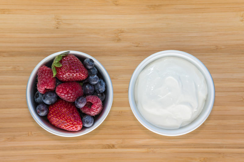 Greek yogurt + berries High-fiber foods: legumes, High-fiber foods: fruits and vegetables, Probiotic foods: yogurt, Probiotic foods: miso, What about pickles?, Prebiotic foods, Prebiotic foods: asparagus, Synbiotic foods: yogurt and berries, Synbiotic foods: stir fry, Anti-inflammatory foods: walnuts, Polyphenols, Polyphenols: olive oil, Variation, What to avoid: refined sugars, What to avoid: processed foods