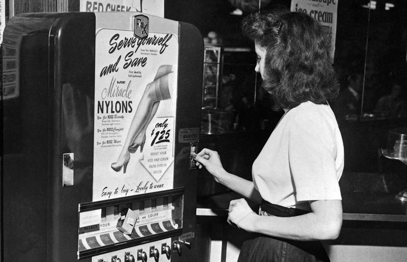 1935: Nylon American ideas that changed the world, 1815: Dental floss, 1843: Yale lock, 1834: Sewing machine, 1849: Safety pin, 1851: Zipper, 1873: Jeans, 1879: Incandescent light bulb, 1885: Photography film, 1886: Coca-Cola, 1894: Mousetrap, 1902: Crayola crayon, 1904: Monopoly, 1908: Stand mixer, 1916: Lincoln Logs, 1923: Automatic transmission, 1930: Masking tape, 1930: Television, 1930: Neoprene, 1935: Nylon, 1938: Chocolate chip cookie, 1945: Microwave, 1955: TV remote, 1958: Credit card, 1959: Photocopier, Late 1950s: Wrinkle-free cotton, 1962: Pop-tab can, 1962: LED lighting, 1966: Video game, 1969: Laser printer, 1978: Global Positioning System (GPS)