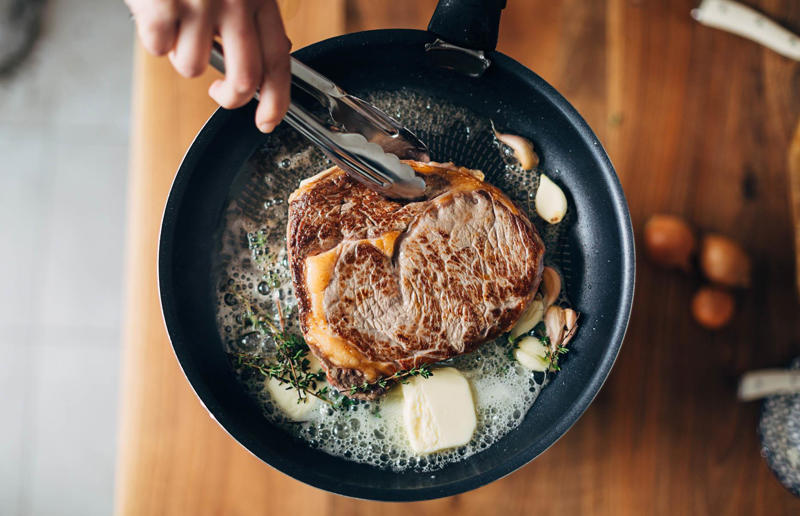 8. Searing meat keeps the juices in 29. Broccoli contains more protein than steak, 28. Keeping the pit in an avocado will prevent it from browning, 27. If a soup is too salty, you should add a peeled raw potato, 26. Beaver butt secretions are used in all artificial vanilla products, 25. The longer you marinate meat, the better, 24. American cheese was invented in the USA, 23. You shouldn't cook tomatoes in a cast-iron pan, 22. You should always sift your flour for baking, 21. Turkey makes you sleepy, 20. Drinking milk prevents bone fractures, 19. You shouldn’t cook with extra-virgin olive oil, 18. You shouldn’t crowd mushrooms in a pan, 17. You shouldn't wash mushrooms, 16. Alcohol burns off during cooking, 15. Raw vegetables are healthier than cooked vegetables, 14. KFC uses genetically engineered chickens, 13. The seeds are the spiciest part of a chilli pepper, 12. All wine is vegan, 11. You should wait half an hour after eating before swimming, 10. If you swallow gum, it'll stay in your stomach for seven years, 9. You should wash your chicken, 8. Searing meat keeps the juices in, 7. MSG is bad for you, 6. Eating carrots improves your eyesight, 5. Sharp knives are more likely to cause an injury, 4. You should drink eight glasses of water a day, 3. Chocolate gives you spots, 2. Adding oil to pasta water prevents it from sticking