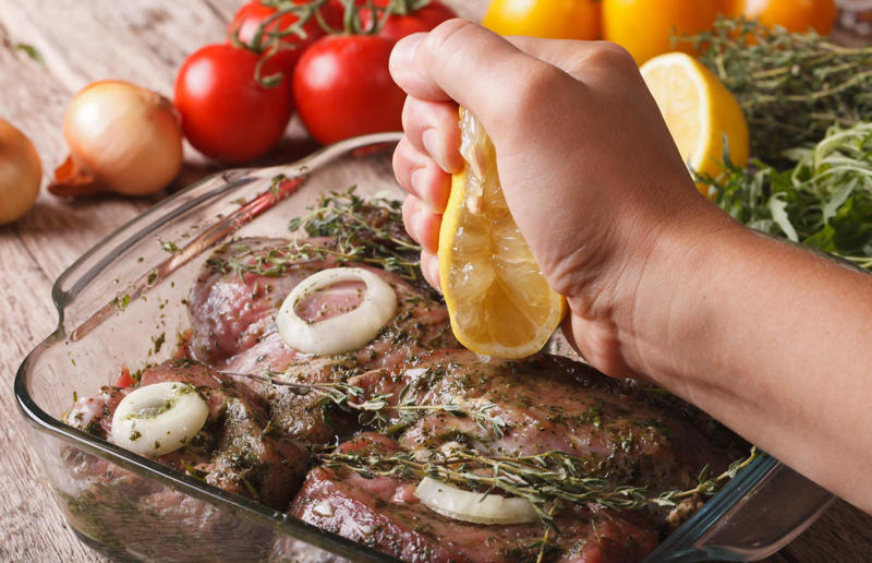 25. The longer you marinate meat, the better 29. Broccoli contains more protein than steak, 28. Keeping the pit in an avocado will prevent it from browning, 27. If a soup is too salty, you should add a peeled raw potato, 26. Beaver butt secretions are used in all artificial vanilla products, 25. The longer you marinate meat, the better, 24. American cheese was invented in the USA, 23. You shouldn't cook tomatoes in a cast-iron pan, 22. You should always sift your flour for baking, 21. Turkey makes you sleepy, 20. Drinking milk prevents bone fractures, 19. You shouldn’t cook with extra-virgin olive oil, 18. You shouldn’t crowd mushrooms in a pan, 17. You shouldn't wash mushrooms, 16. Alcohol burns off during cooking, 15. Raw vegetables are healthier than cooked vegetables, 14. KFC uses genetically engineered chickens, 13. The seeds are the spiciest part of a chilli pepper, 12. All wine is vegan, 11. You should wait half an hour after eating before swimming, 10. If you swallow gum, it'll stay in your stomach for seven years, 9. You should wash your chicken, 8. Searing meat keeps the juices in, 7. MSG is bad for you, 6. Eating carrots improves your eyesight, 5. Sharp knives are more likely to cause an injury, 4. You should drink eight glasses of water a day, 3. Chocolate gives you spots, 2. Adding oil to pasta water prevents it from sticking