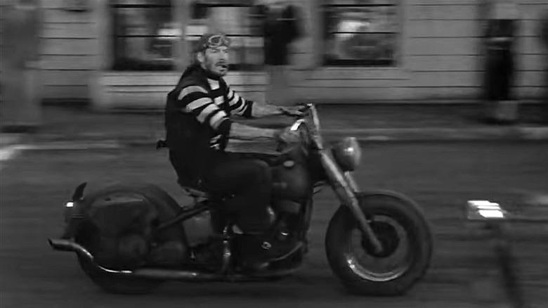 Lee Marvin on Harley-Davidson Hydra-Glide in The Wild One, Zed's Harley-Davidson FXR Super Glide Chopper — Pulp Fiction, Chino's Harley-Davidson Hydra-Glide — The Wild One, Johnny Blaze's Harley-Davidson Panhead — Ghost Rider, T-800's Harley-Davidson Fat Boy — Terminator 2, Wyatt's Harley-Davidson Captain America Chopper — Easy Rider, Rocky Balboa's Harley-Davidson FLH 80 — Rocky III, Jax Teller's Harley-Davidson FXD Dyna Super Glide — Sons of Anarchy, Hobbs' Harley-Davidson Softail — Hobbs and Shaw, Captain America's Harley-Davidson WLA Liberator — Captain America: The First Avenger, Fonz's Harley-Davidson Knucklehead — Happy Days