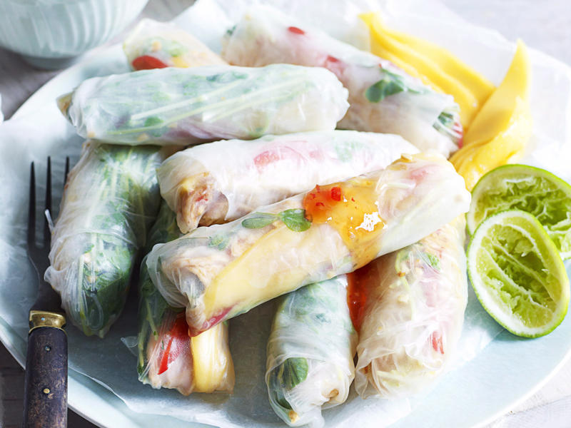 Quick tips for no cook food, How to toast nuts in the microwave, Chicken and mango rice paper rolls , Chicken and green mango salad , Blue cheese, apple & barbecued chicken slaw , Sesame chicken salad , Bean salad with creamy basil dressing , Prawn & watermelon salad with fetta & sumac onions , Crunchy Asian chicken salad , Crunchy noodle coleslaw , Zucchini Greek salad , Picnic baguettes , Open reuben sandwich , Hoisin and barbecue chicken rolls , Summer salad of peaches and blueberries , Hot smoked salmon and sesame salad , Greek-style chicken salad , Grape and apple salad with goat’s cheese , Mini baguettes with leg ham, brie and mustard mayo , Smoked salmon and herb pinwheels , Chilled tofu with ginger and green onion , No-cook oatmeal balls , Watermelon, lime and berry cheesecake jars , Peanut and honey ice-cream sandwiches , Mixed berry fool , Blackberry parfait , More quick & easy recipes