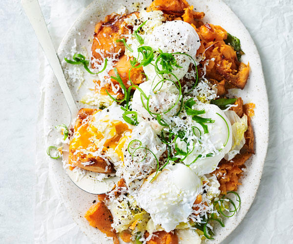 Sweet potato tips, What to serve with sweet potatoes, Choosing and storing tips, Kohlrabi & sweet potato rosti with cashew dip , Sweet potato pizza with fig and pancetta , Slow-cooked pork belly with crushed sweet potato , Sweet potato rösti with haloumi and tomatoes , Pumpkin and sweet potato pie , Tomato, chorizo and sweet potato hotpot , Sweet potato brownies with espresso topping , Roasted sweet potato with green goddess dressing , Air fryer sausages with sweet potato hash browns , Ocean trout salad with edamame miso dressing , Slow cooker chickpea and sweet potato curry , Haloumi schnitzel with sweet potato chips , Lamb neck chop and lentil stew with kumara carrot mash , How to make sweet potato/kumara mash , Sweet potato rösti with roasted vegetables , Sweet potato and tuna rissoles with spicy hummus , Nut-crusted barramundi with spiced kumara wedges , Vegetarian Thai yellow curry , Kumara, prosciutto and smoked mozzarella flatbreads , Kumara rösti with portobello mushrooms , Spiced sweet potatoes with whipped chive butter , Sweet potato, mint and goat’s cheese tartlets , Spiced sweet potato tart , Sweet potato bubble and squeak , Red curry coconut chicken with sweet potato , Healthy kumara and turkey burgers , Beetroot, ricotta, & hazelnut tart with sweet potato pastry , Moroccan fish and chips , Jacket sweet potato sloppy joes , Chicken and kumara sandwiches , Eggplant and sweet potato curry , Spicy kumara sausage rolls , Kumara and ‘chorizo’ tacos , Makrut lime and red curry fish parcels , Broccoli and walnut stuffed sweet potato , Maple gingerbread muffins with kumara butter , Lamb, kumara and almond curry , Creamy lamb, kumara and ginger korma , Sweet potato, pumpkin and potato soup , Dukkah beetroot & kumara skewers , Indian-spiced quinoa cakes with tomatoes , Moroccan sweet potato bake , Roast kumara and pear salad with crunchy chickpeas , Spelt pizza with kumara & goat’s cheese , Do you have recipes for potato salads?, More potato recipes