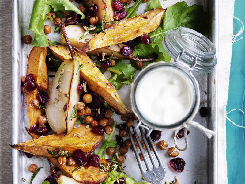 Sweet potato tips, What to serve with sweet potatoes, Choosing and storing tips, Kohlrabi & sweet potato rosti with cashew dip , Sweet potato pizza with fig and pancetta , Slow-cooked pork belly with crushed sweet potato , Sweet potato rösti with haloumi and tomatoes , Pumpkin and sweet potato pie , Tomato, chorizo and sweet potato hotpot , Sweet potato brownies with espresso topping , Roasted sweet potato with green goddess dressing , Air fryer sausages with sweet potato hash browns , Ocean trout salad with edamame miso dressing , Slow cooker chickpea and sweet potato curry , Haloumi schnitzel with sweet potato chips , Lamb neck chop and lentil stew with kumara carrot mash , How to make sweet potato/kumara mash , Sweet potato rösti with roasted vegetables , Sweet potato and tuna rissoles with spicy hummus , Nut-crusted barramundi with spiced kumara wedges , Vegetarian Thai yellow curry , Kumara, prosciutto and smoked mozzarella flatbreads , Kumara rösti with portobello mushrooms , Spiced sweet potatoes with whipped chive butter , Sweet potato, mint and goat’s cheese tartlets , Spiced sweet potato tart , Sweet potato bubble and squeak , Red curry coconut chicken with sweet potato , Healthy kumara and turkey burgers , Beetroot, ricotta, & hazelnut tart with sweet potato pastry , Moroccan fish and chips , Jacket sweet potato sloppy joes , Chicken and kumara sandwiches , Eggplant and sweet potato curry , Spicy kumara sausage rolls , Kumara and ‘chorizo’ tacos , Makrut lime and red curry fish parcels , Broccoli and walnut stuffed sweet potato , Maple gingerbread muffins with kumara butter , Lamb, kumara and almond curry , Creamy lamb, kumara and ginger korma , Sweet potato, pumpkin and potato soup , Dukkah beetroot & kumara skewers , Indian-spiced quinoa cakes with tomatoes , Moroccan sweet potato bake , Roast kumara and pear salad with crunchy chickpeas , Spelt pizza with kumara & goat’s cheese , Do you have recipes for potato salads?, More potato recipes