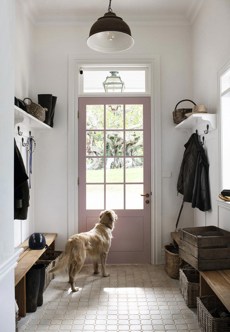 27 charming country home entryway ideas,      Wrought metal screen   ,      Light and bright   ,      Vintage art   ,      Pink door   ,      Cosy seating   ,      Hats off   ,      Antique church pew   ,      Hand-painted windows   ,      Rattan lamp shade   ,      Glass corridors   ,      Light-filled   ,      Gallery wall   ,      Soaring ceilings   ,      Weatherboard walls   ,      Checkerboard   ,      French doors   ,      Mudroom entrance   ,      Symmetrical plantings   ,      Built-in bench seat   ,      Statement runner   ,      Antique pieces   ,      Leadlight windows   ,      Small study nook   ,      Dark herringbone tiles   ,      All white   ,      Yellow door   ,      Dark timber joinery   