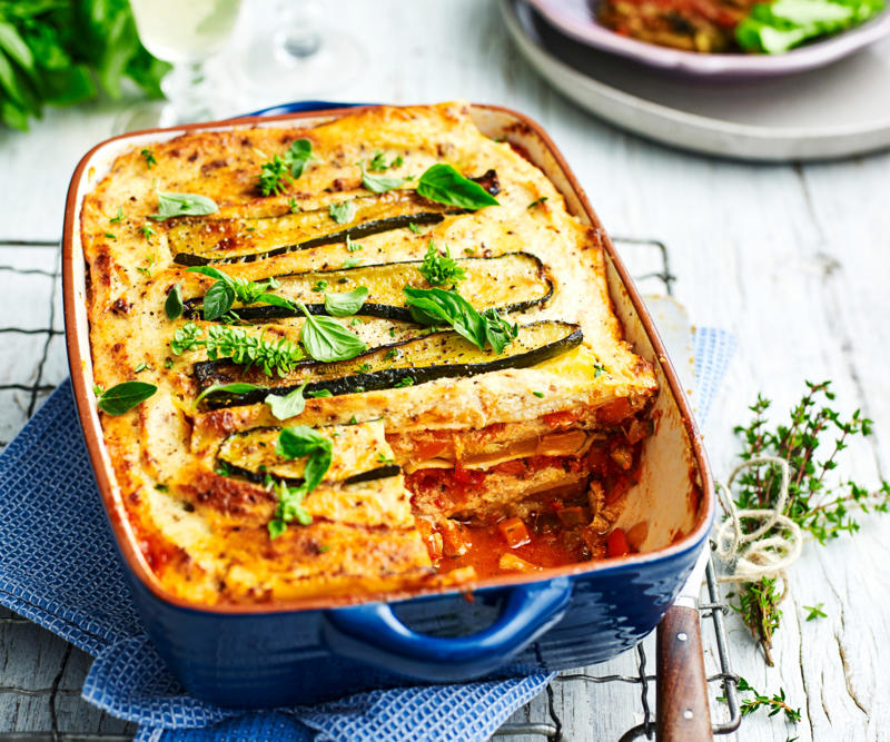 Pumpkin and goat’s cheese lasagne with rocket and pepita , Lentil and kale skillet lasagne , Vegetable lasagne , Char-grilled zucchini and lentil lasagne , Roast pumpkin and spinach lasagne , Cottage cheese lasagne