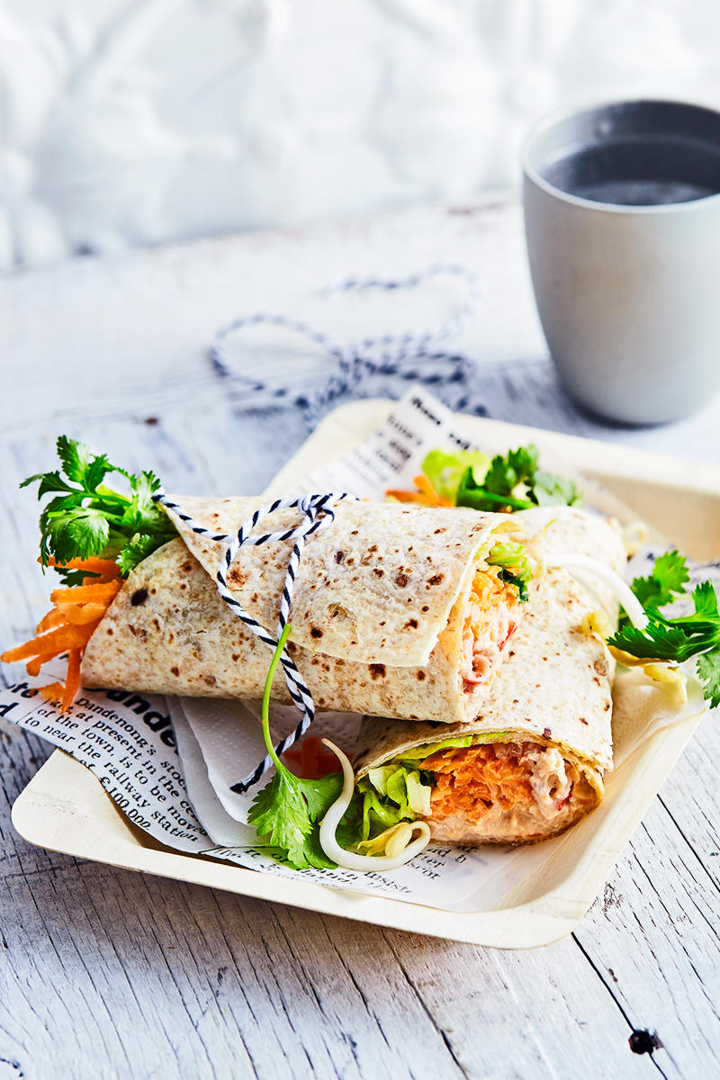 Tuna and veg pasta mornay, Tuna and sweet potato patties with pickled salad, Tuna pasta bake, Layered tuna salad, Tuna and sweet chilli wrap, Gluten-free Italian tuna spaghetti, Potato-topped tuna mac and cheese, Egg, tuna and chickpea salad, Brown rice sushi