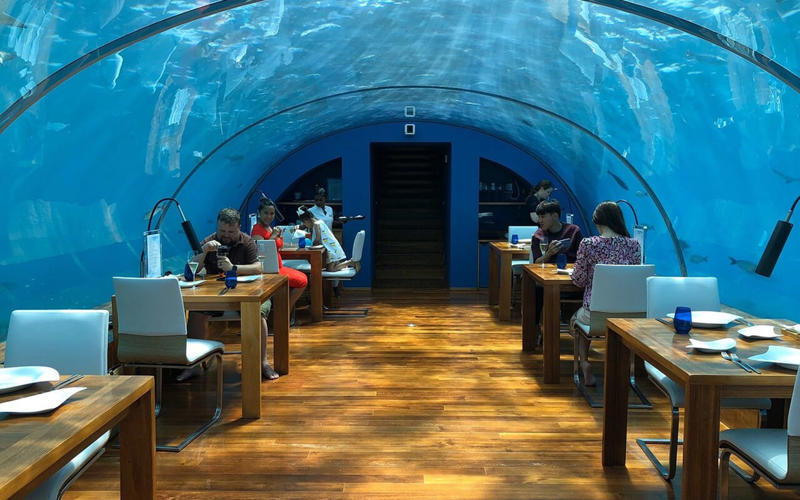 1. Ithaa Undersea Restaurant – Rangali Island, Maldives 1. Ithaa Undersea Restaurant – Rangali Island, Maldives, 2. Le Jules Verne – Paris, France, 3. Vertigo and Moon Bar – Bangkok, Thailand, 4. Sierra Mar – Big Sur, California, 5. 139 Pavilion – Cairo, Egypt, 6. Ambrosia – Santorini, Greece, 7. Giraffe Manor – Nairobi, Kenya, 8. La MarléNaz – Bagnes, Switzerland, 9. Altitude – Sydney, Australia, 10. Mirablau – Barcelona, Spain, 11. Tuju – São Paulo, Brazil, 12. Dasheene – St. Lucia, 13. Cristal Room by Anne-Sophie Pic – Hong Kong, China, 14. Ariana's Persian Kitchen – Dubai, UAE