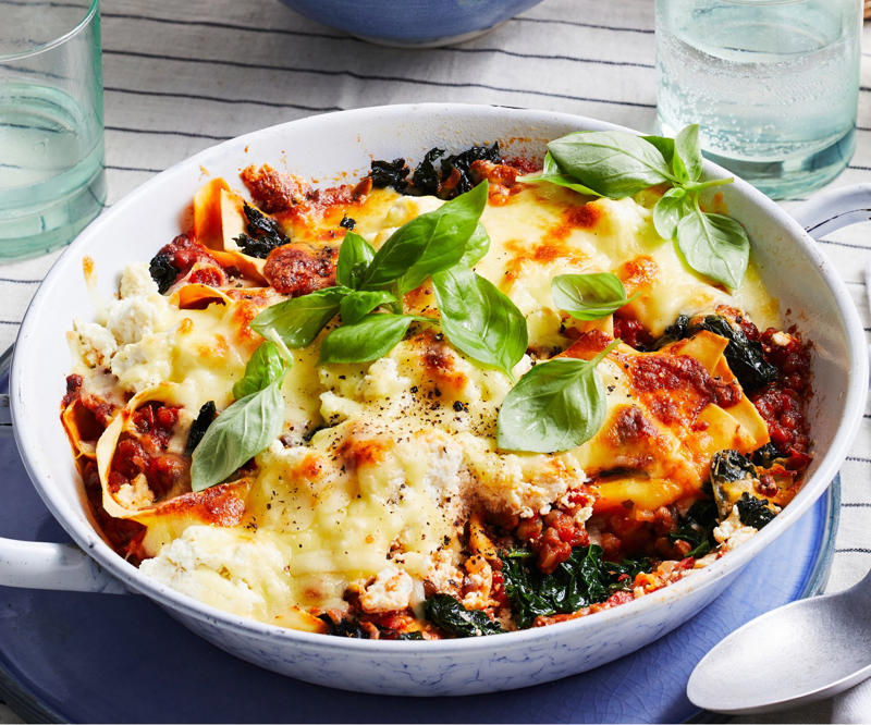 Pumpkin and goat’s cheese lasagne with rocket and pepita , Lentil and kale skillet lasagne , Vegetable lasagne , Char-grilled zucchini and lentil lasagne , Roast pumpkin and spinach lasagne , Cottage cheese lasagne