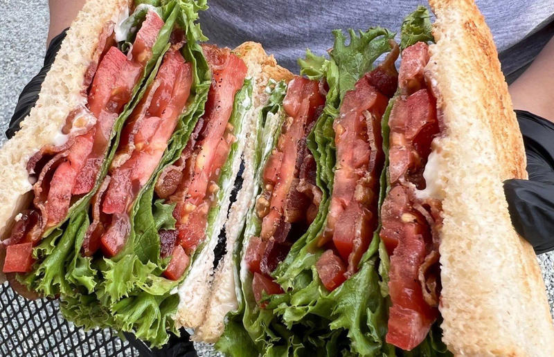 North Carolina: BLT, Merritt's Grill, Chapel Hill Bacon with EVERYTHING, Alabama: BALT, Urban Cookhouse, various locations, Alaska: Fat Elvis milkshake, Snow City Cafe, Anchorage, Arizona: stuffed Medjool dates, J.T. Prime Kitchen & Cocktails, Yuma, Arkansas: Eggniter, Golden Kolache Bakery, Fayetteville, California: B’B’B’ Bacon, Slater's 50/50, various locations, Colorado: signature bacon flight, Bacon Social House, various locations, Connecticut: smoked mac & cheese, Pig Rig BBQ, Wallingford, Delaware: bacon cheese fries, m2o Burgers & Salads, Newark, District of Columbia: glazed bacon lollis, Founding Farmers, various locations, Florida: candied bacon maple ice cream, Ulele, Tampa, Georgia: BBQ bacon, Burger 21, Kennesaw and Buford, Hawaii: Fat Boy, Hank's Haute Dogs, Honolulu, Idaho: bacon, egg, and cheese breakfast tacos, Tin Roof Tacos, various locations, Illinois: cheeseburger, Au Cheval, Chicago, Indiana: BLT croissant, Rize, various locations, Iowa: pancake sandwich, The Breakfast Club, various locations, Kansas: bleu cheese and bacon burger, The Anchor, Wichita, Kentucky: maple bacon donut, Nord's Bakery, Louisville, Louisiana: Buckboard Bacon Melt, Cochon Butcher, New Orleans, Maine: bacon Cheddar, The Holy Donut, Portland, Maryland: Baltimore Burger, Abbey Burger Bistro, Baltimore and Havre de Grace, Massachusetts: 'Irish' nachos, Harry's Bar & Grill, Boston, Michigan: BLT, Tony’s I-75, Birch Run, Minnesota: Millionaire bacon burger, Granite City Food & Brewery, various locations, Mississippi: Redneck Benny, Big Bad Breakfast, Oxford, Missouri: The Combo, Songbird, St. Louis, Montana: The 'Mazatlan' Mexican Dog, The Burger Dive, Billings, Nebraska: Greatest Burger Ever, Honest Abe’s Burgers & Freedom, Lincoln, Nebraska, Nevada: 24K Burger, Slater's 50/50, Las Vegas, New Hampshire: Bacon Bene, The Bacon Barn, Londonderry, New Jersey: bacon brisket sandwich, Bake'n Bacon, Cape May, New Mexico: BB&C, Urban Hotdog Company, Albuquerque, New York: Clothesline Bacon, David Burke Tavern, New York City, North Carolina: BLT, Merritt's Grill, Chapel Hill, North Dakota: The Elvis, Bearscat Bakehouse, Bismarck and Minot, Ohio: Biscuit BLT, Dough Mama, Columbus, Oklahoma: Brussels sprouts, Packard’s, Oklahoma City, Oregon: praline bacon, Screen Door, Portland, Pennsylvania: bacon flight, Bacon, Bourbon & Beer, Washington, Rhode Island: BLT, The Malted Barley, Providence, South Carolina: candied bacon brownie, Nose Dive, Greenville, South Dakota: bacon wrapped filet mignon, Alpine Inn, Hill City, Tennessee: Southern Sampler Breakfast, The Loveless Cafe, Nashville, Texas: chicken fried bacon, Sodolak's Original Country Inn, Snook, Utah: roasted bacon wrapped dates, Midway Mercantile Restaurant, Midway, Vermont: Breakfast Mac, Our House Bistro, Winooski, Virginia: Mother Clucker, Capitol Waffle Shop, various locations, Washington: Meatza, Windy City Pie, Seattle, West Virginia: hot chicken sandwich with bacon, Wood Iron Eatery, Fayetteville, Wisconsin: tequila jam burger, 11:11 Burgers & Beignets, Fond Du Lac, Wisconsin