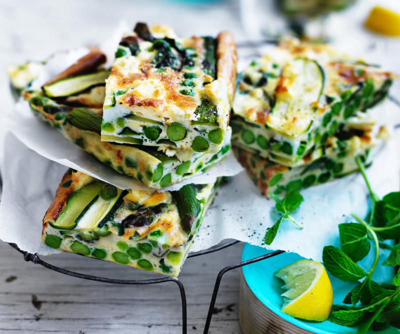 Can you reheat frittata?, Frittata recipes for breakfast, lunch and dinner, Mega vegie and haloumi frittata , Basil frittata with smoked salmon , Rainbow chard and three-cheese frittata , Roast pumpkin and zucchini frittata , Roasted pumpkin, spinach and fetta slice , Primavera frittata , Asparagus, tomato, ricotta and basil frittata , Potato, capsicum and spinach frittata , Quick three-cheese frittata , Kale and quinoa frittata , Pea and broad bean frittata , Rocket and prosciutto frittata , Ham and egg frittata , Chorizo & potato frittata , Asparagus frittata , Silverbeet frittata , Smoked trout frittata , Chilli and vegetable frittata , Broccoli and cheese frittata , Baked potato, ham and cheese frittata , Spanish frittata , Wild mushroom and green onion frittata , Potato, capsicum and olive frittata , Three-cheese pasta frittata , Zucchini and corn frittatas , Capsicum and potato frittata , Green power mini frittatas with spinach and feta , Bacon, pea and corn frittata , Asparagus & fetta frittata , Zucchini flower and tomato frittata , Tomato, feta and pancetta frittata , Why we love these frittatas, More quick & easy recipes