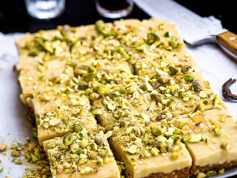 Pistachio, walnut and chocolate baklava , Pistachio and rosewater layer cake , Stonefruit & pistachio crumble with rosewater , Easy pistachio and berry hand pies , Rose and pistachio layer cake , Gluten free pistachio and lemon sandwich biscuits , Pistachio and lemon curd cake , Sugar-free biscotti with dried fruit , Peach and pistachio cake pots , Pistachio and almond cake with poached persimmons , Pistachio white chocolate and honey French macarons , Pistachio and apricot baklava cake , Pistachio, pink pepper & rose petal bark , Salted pistachio truffles , Pistachio shortcakes with strawberry compote , Christmas chocolate nut salami , Ginger, pear and pistachio crumbles , Pistachio and pomegranate cakes , Pistachio friands with honey pistachio syrup , Chocolate pistachio puddings with chocolate fudge sauce , Cranberry and pistachio rocky road , Ginger and pistachio slice , Melt-in-the-mouth pistachio shortbread , Pistachio and cranberry nougat , Chocolate pistachio tart , Dark chocolate and pistachio toffee brittle , Pistachio buttercake with orange honey syrup , Almond, date and pistachio tart , Quince and pistachio cake , Chocolate pistachio shortbread , Apricot and pistachio tart , Rosewater and pistachio cheesecake cups