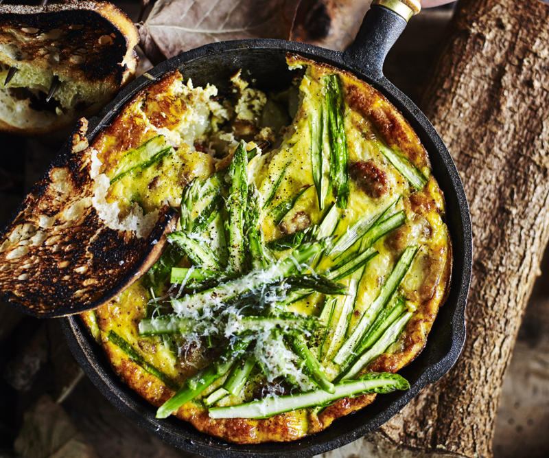Can you reheat frittata?, Frittata recipes for breakfast, lunch and dinner, Mega vegie and haloumi frittata , Basil frittata with smoked salmon , Rainbow chard and three-cheese frittata , Roast pumpkin and zucchini frittata , Roasted pumpkin, spinach and fetta slice , Primavera frittata , Asparagus, tomato, ricotta and basil frittata , Potato, capsicum and spinach frittata , Quick three-cheese frittata , Kale and quinoa frittata , Pea and broad bean frittata , Rocket and prosciutto frittata , Ham and egg frittata , Chorizo & potato frittata , Asparagus frittata , Silverbeet frittata , Smoked trout frittata , Chilli and vegetable frittata , Broccoli and cheese frittata , Baked potato, ham and cheese frittata , Spanish frittata , Wild mushroom and green onion frittata , Potato, capsicum and olive frittata , Three-cheese pasta frittata , Zucchini and corn frittatas , Capsicum and potato frittata , Green power mini frittatas with spinach and feta , Bacon, pea and corn frittata , Asparagus & fetta frittata , Zucchini flower and tomato frittata , Tomato, feta and pancetta frittata , Why we love these frittatas, More quick & easy recipes
